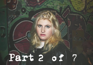 Louise Weard in character, captioned with "part 2 of 7"