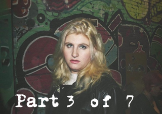 Louise Weard in character, captioned with "part 3 of 7"