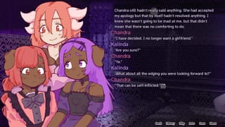 A screenshot of the game hopeless junction. On the left there's three trans dog girls displayed, and on the right is in-game text.